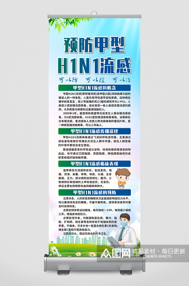 甲型H1N1流感防治知识医疗展架易拉宝素材