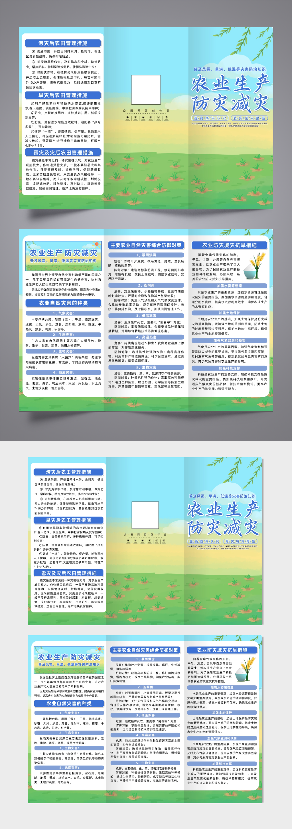 简约农业生产防灾减灾知识三折页素材