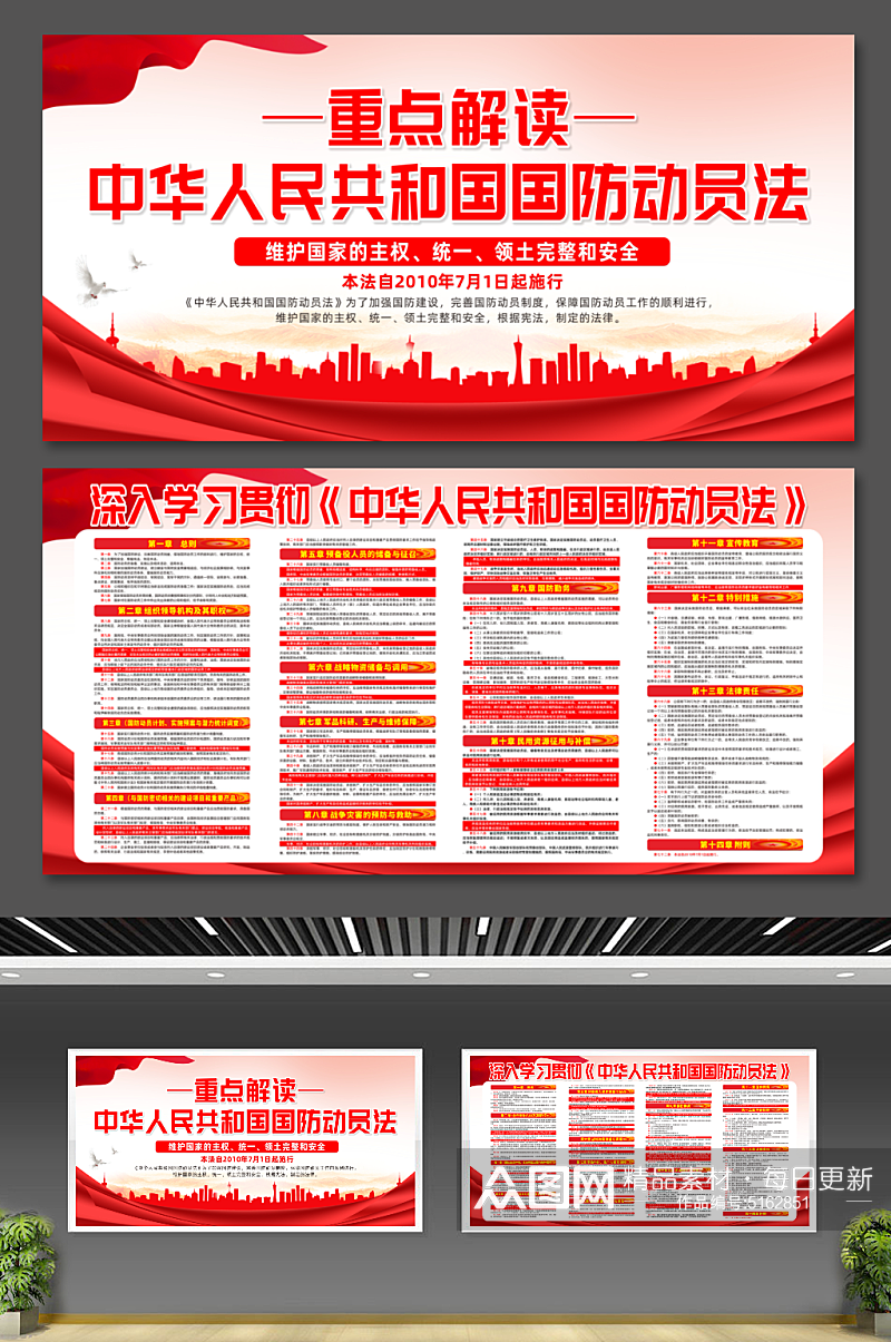 创意中华人民共和国国防动员法党建展板素材