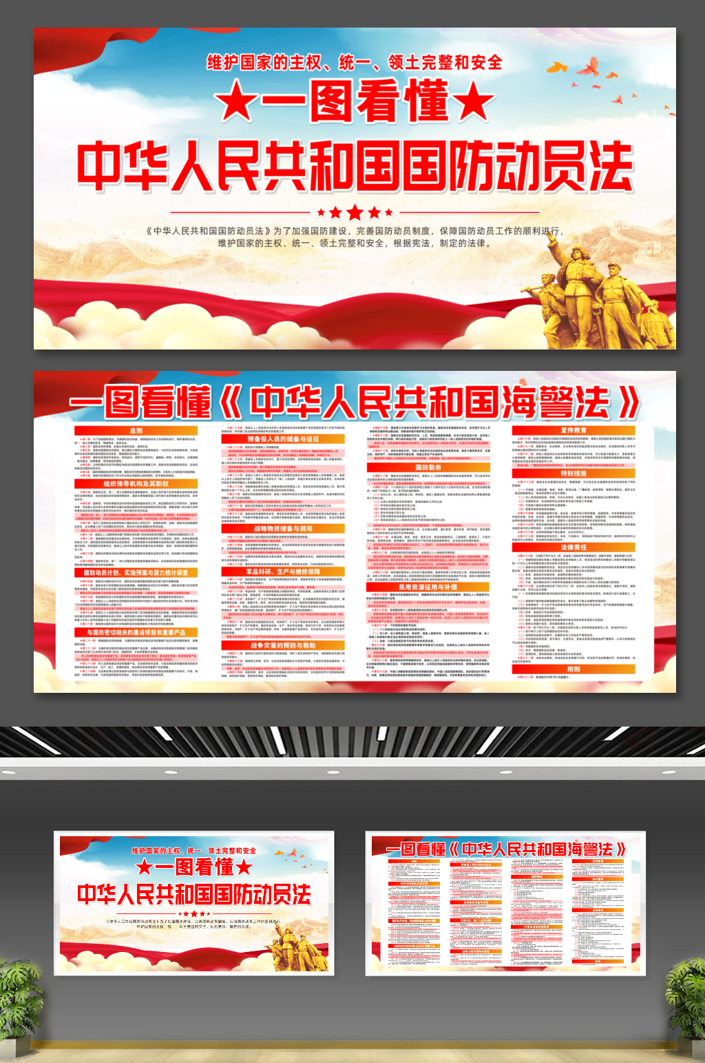 图解中华人民共和国国防动员法党建展板素材