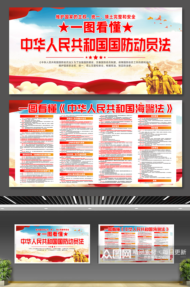 图解中华人民共和国国防动员法党建展板素材