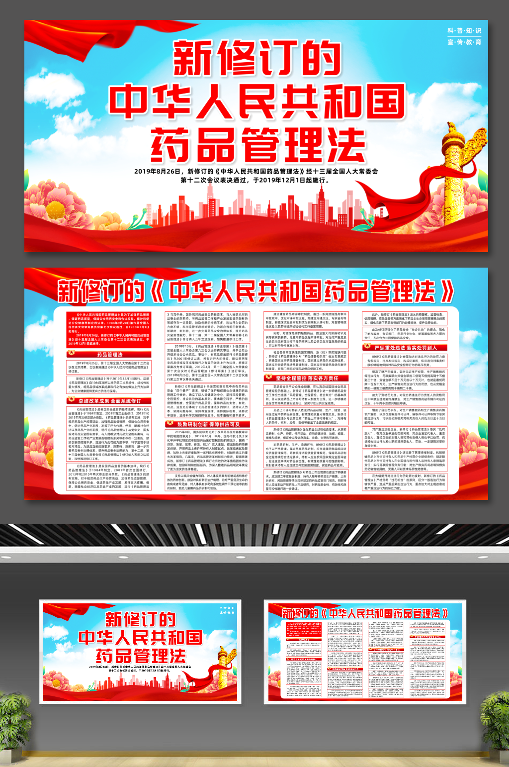新修订的中华人民共和国药品管理法党建展板素材