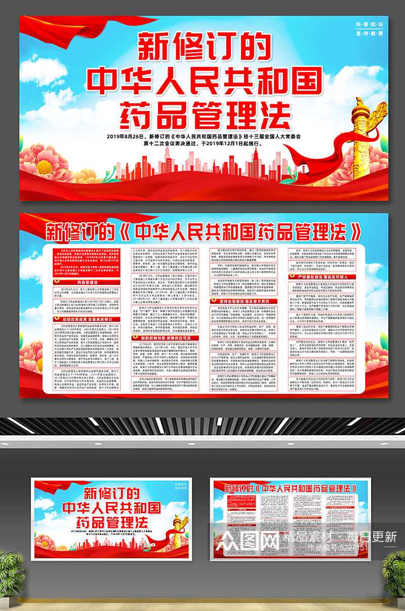 新修订的中华人民共和国药品管理法党建展板素材