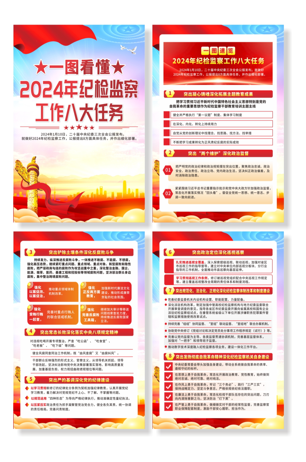 2024年纪检监察工作八大任务党建海报素材