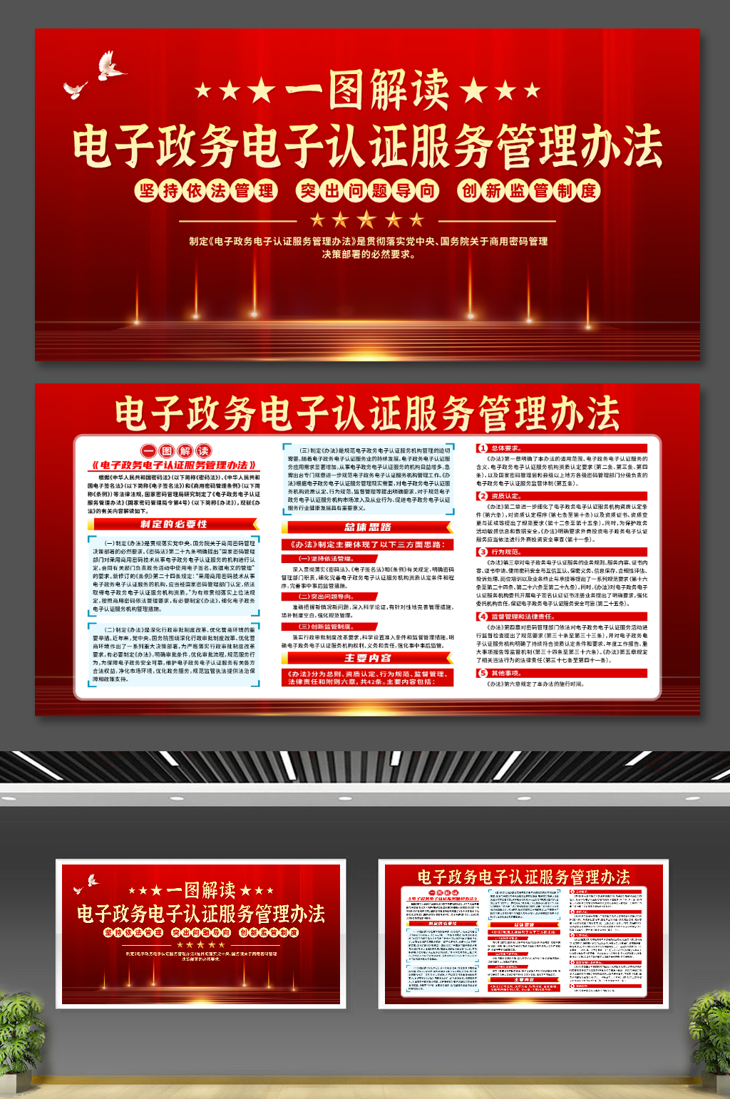 红色电子政务电子认证服务管理办法展板素材