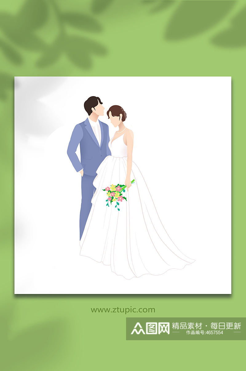 新郎新娘婚礼人物插画元素素材