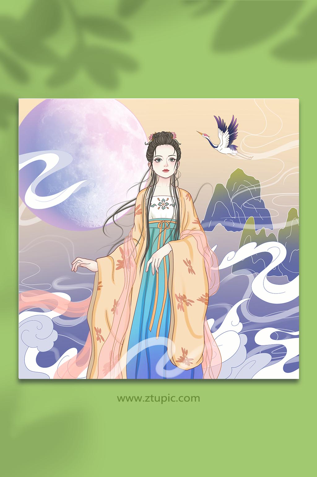 國潮祥云仙鶴手繪古風(fēng)漢服人物元素插畫素材