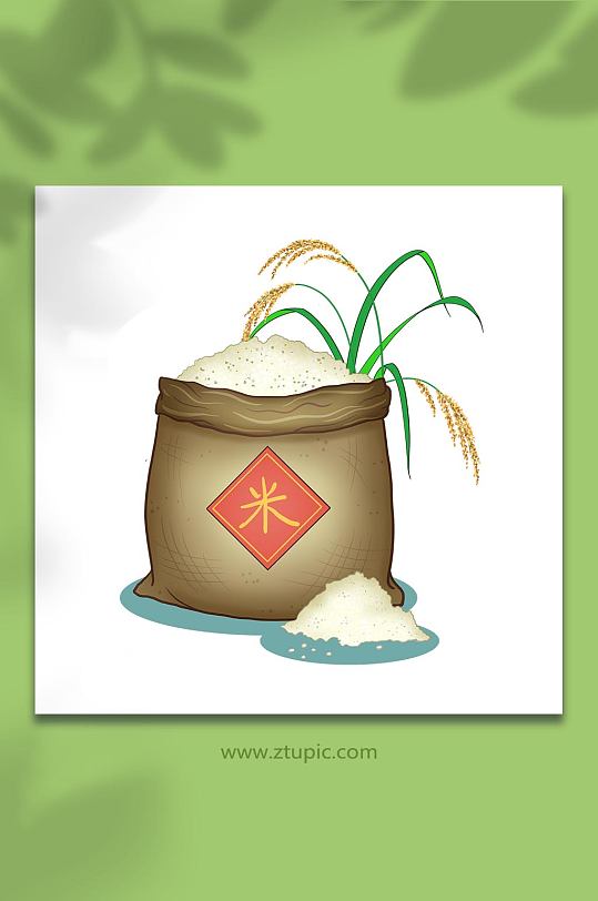 手绘卡通大米粮食包装米袋元素插画