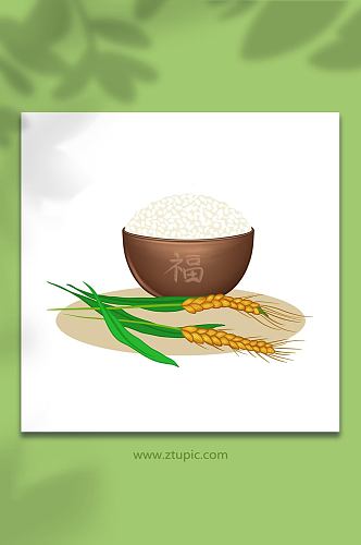 麦穗手绘卡通大米麦穗粮食包装米饭元素插画