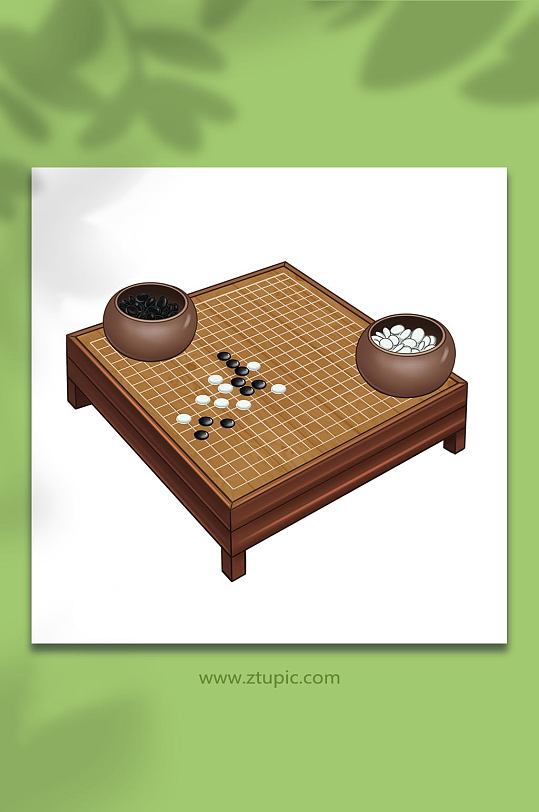 棋盘手绘卡通国潮琴棋书画围棋元素插画