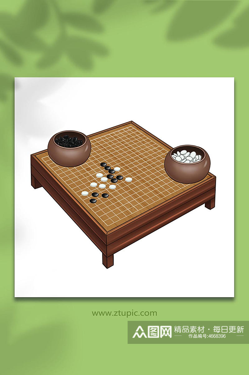 棋盘手绘卡通国潮琴棋书画围棋元素插画素材