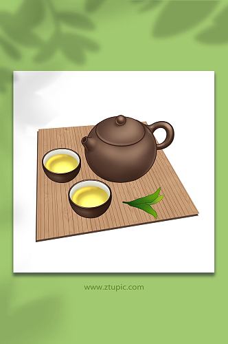 手绘卡通国潮复古茶文化茶具元素插画