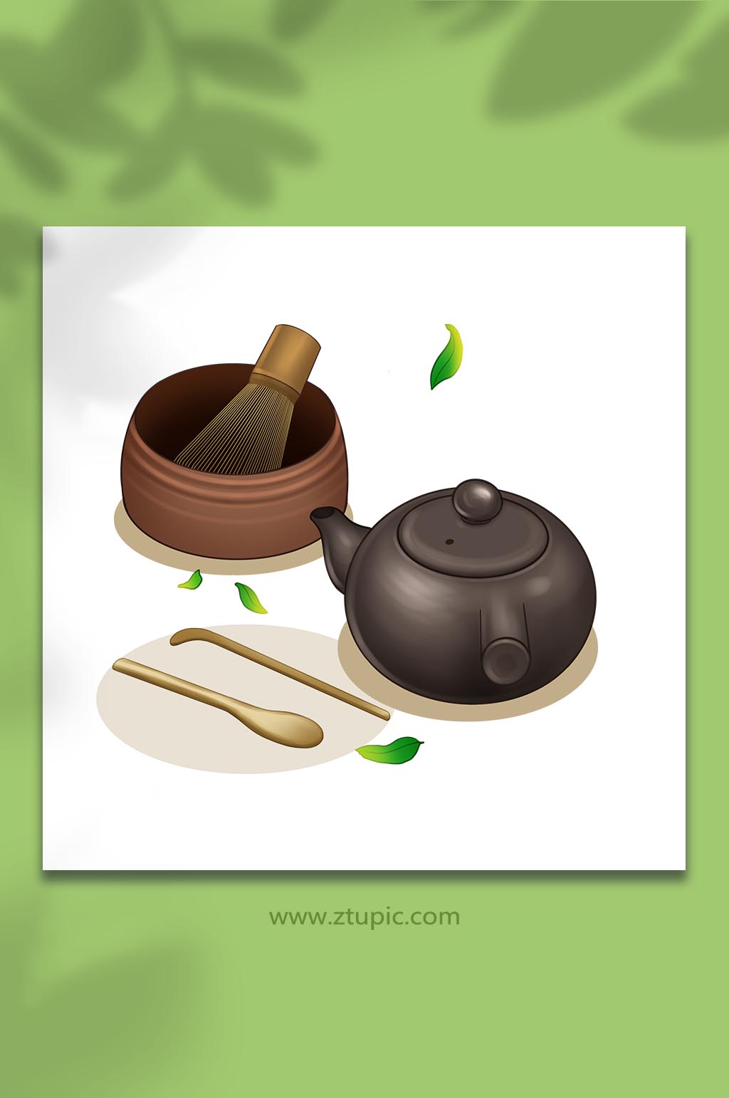 手绘春茶卡通国潮制茶茶文化茶具元素插画素材