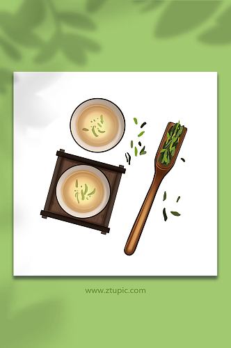 手绘卡通国潮泡茶茶叶茶文化茶具元素插画