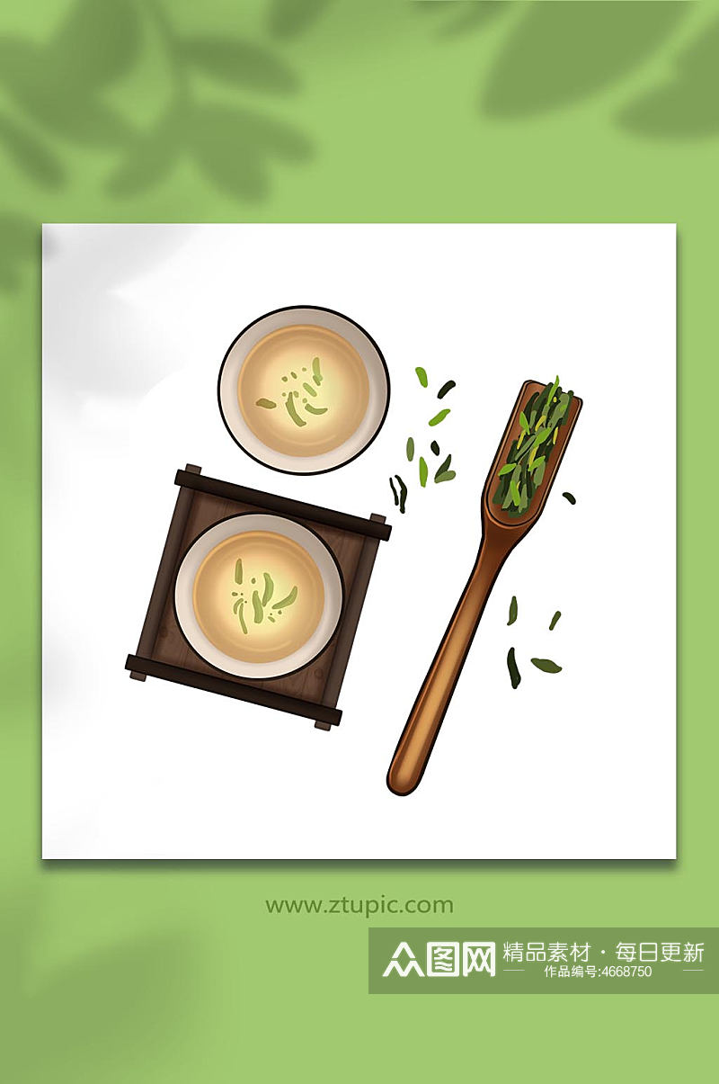 手绘卡通国潮泡茶茶叶茶文化茶具元素插画素材