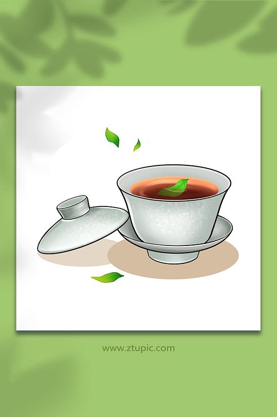手绘卡通国潮泡茶茶杯茶文化茶具元素插画