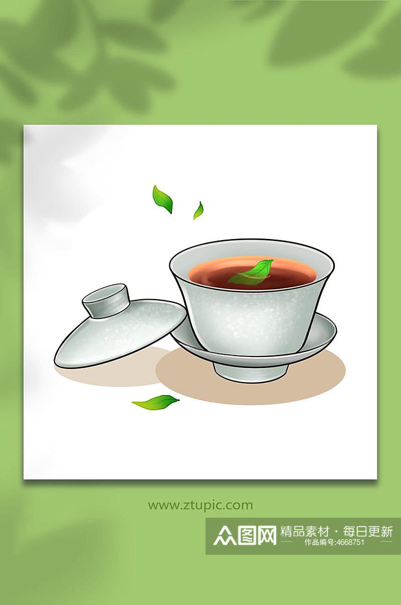 手绘卡通国潮泡茶茶杯茶文化茶具元素插画素材