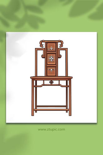 手绘卡通国潮古董木质家具椅子元素插画