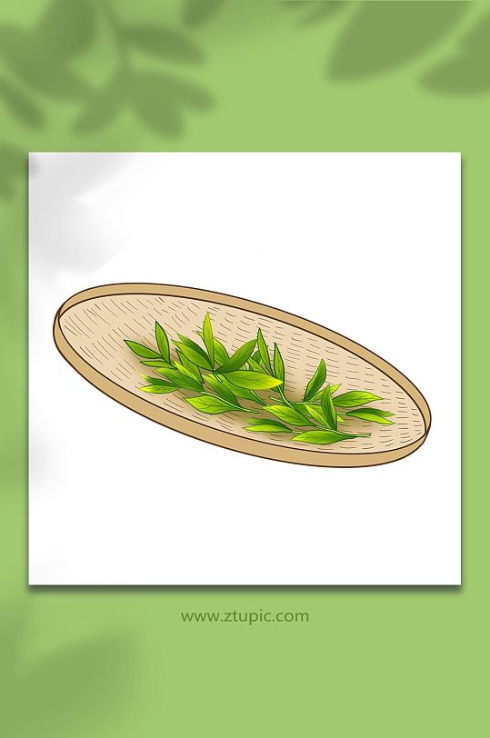 手绘卡通国潮簸箕茶叶制作元素插画-众图网