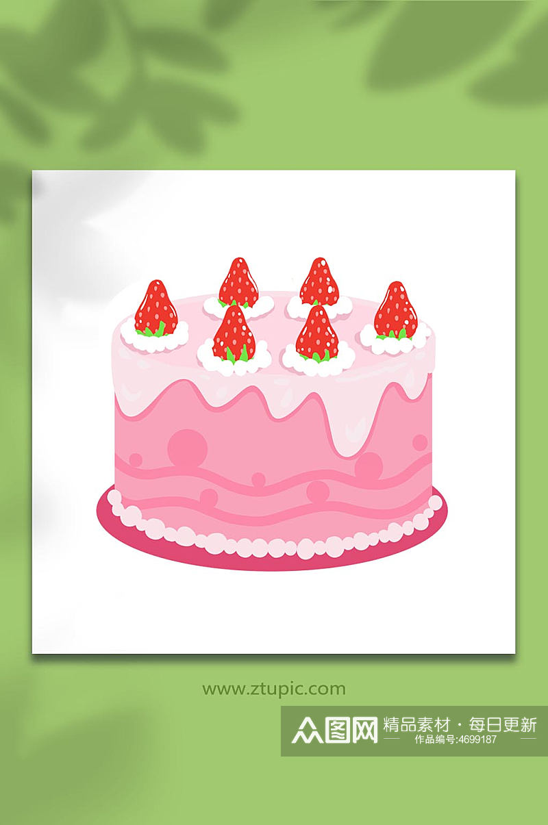 手绘卡通草莓蛋糕甜品零食原创插画素材