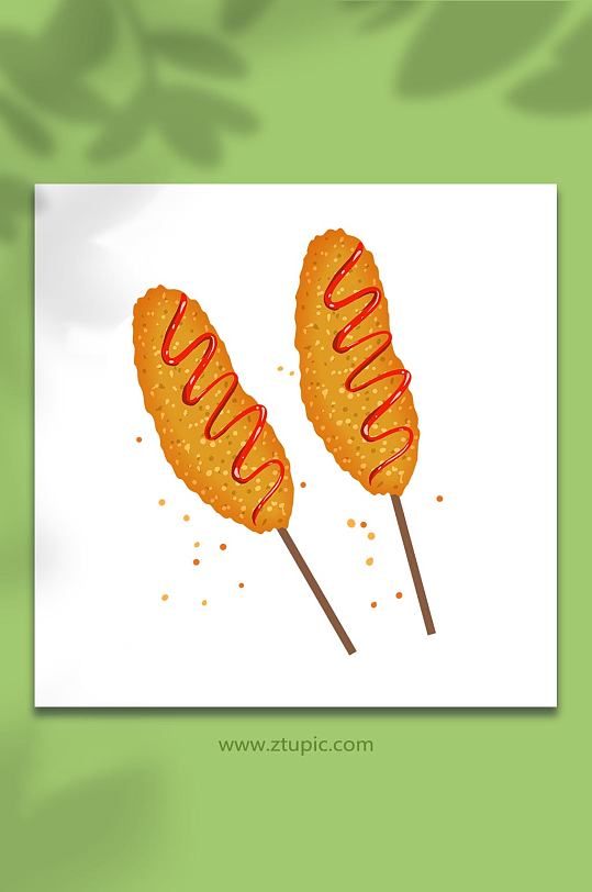 手绘卡通快餐美食元素芝士热狗棒原创插画-众图网