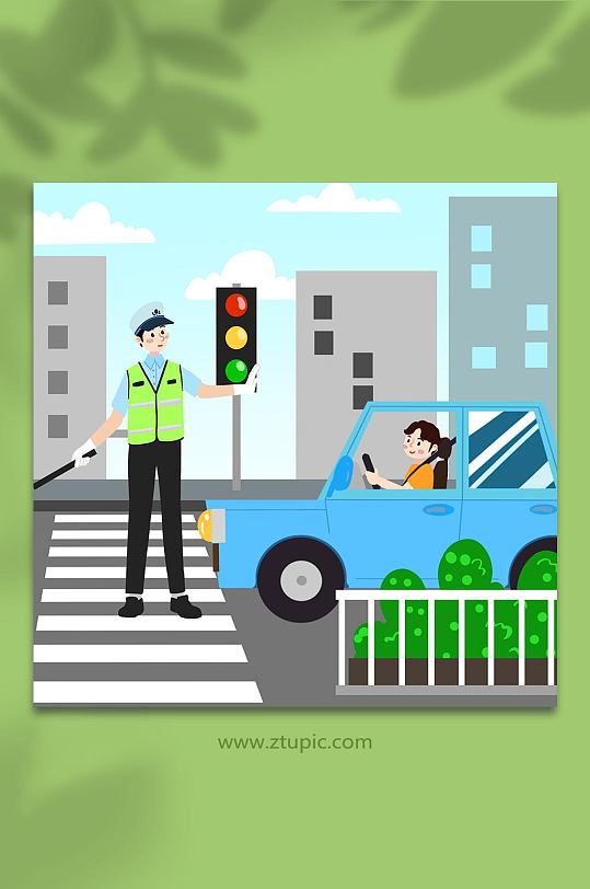 手绘卡通交警人物交通原创插画-众图网