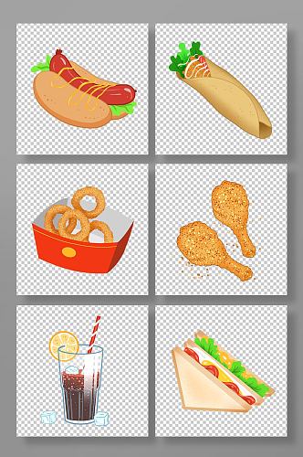手绘卡通快餐美食元素组合原创元素