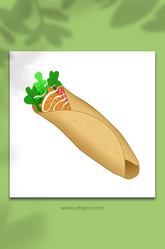 手绘卡通快餐美食鸡肉卷原创插画