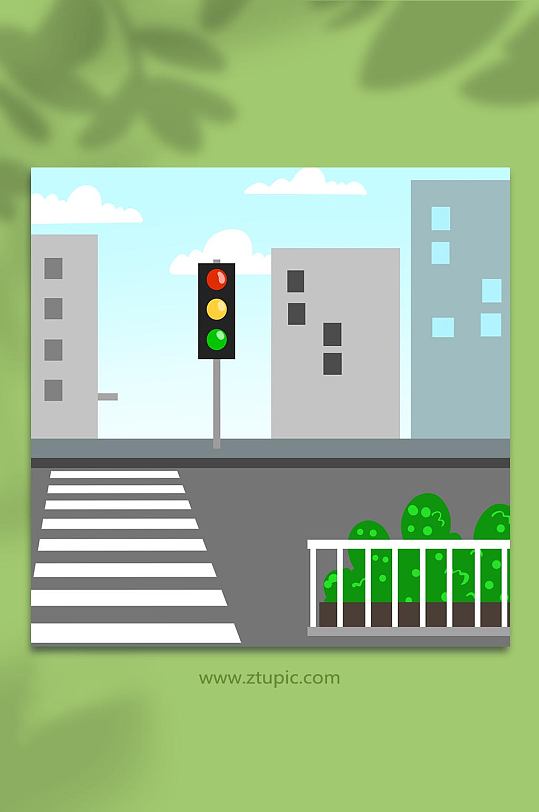 手绘卡通城市马路红绿灯背景