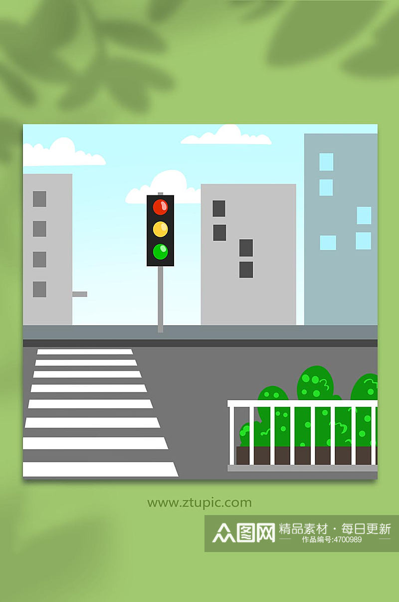 手绘卡通城市马路红绿灯背景素材