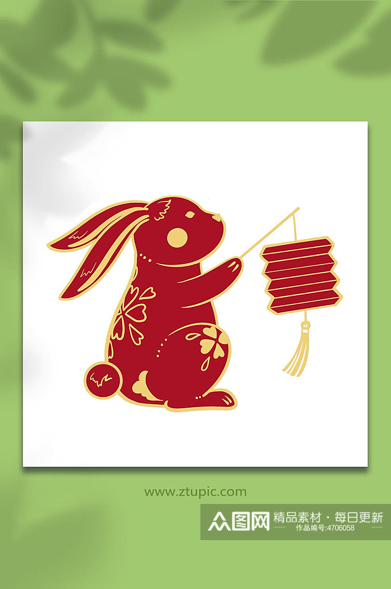 手绘剪纸国潮兔子兔年灯笼原创插画素材
