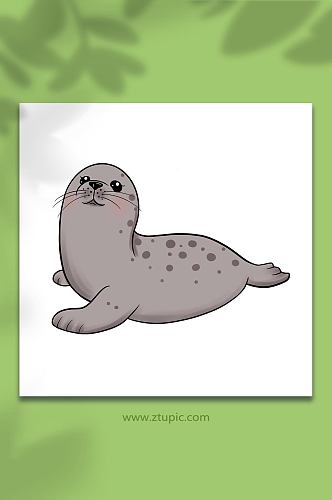 手绘卡通国家保护动物海豹元素原创插画
