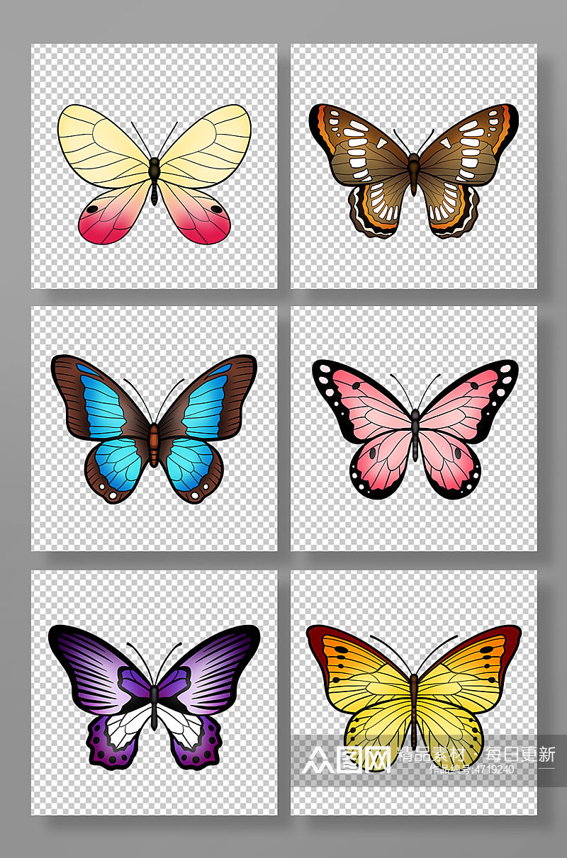 手绘卡通动物昆虫蝴蝶原创元素素材
