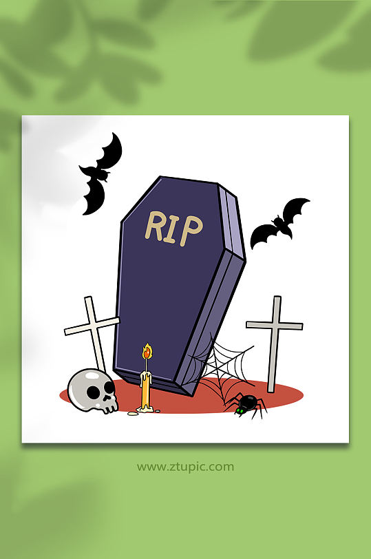 手绘卡通万圣节棺材元素插画
