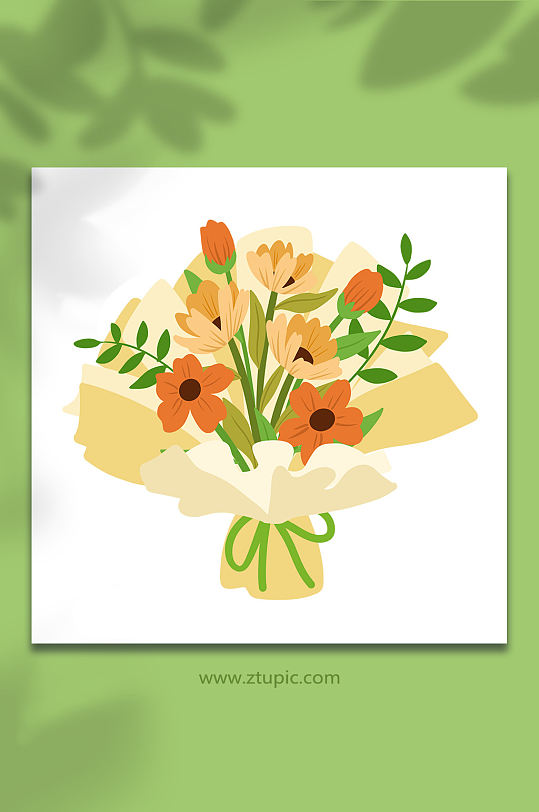 手绘卡通橙色花束元素插画-众图网