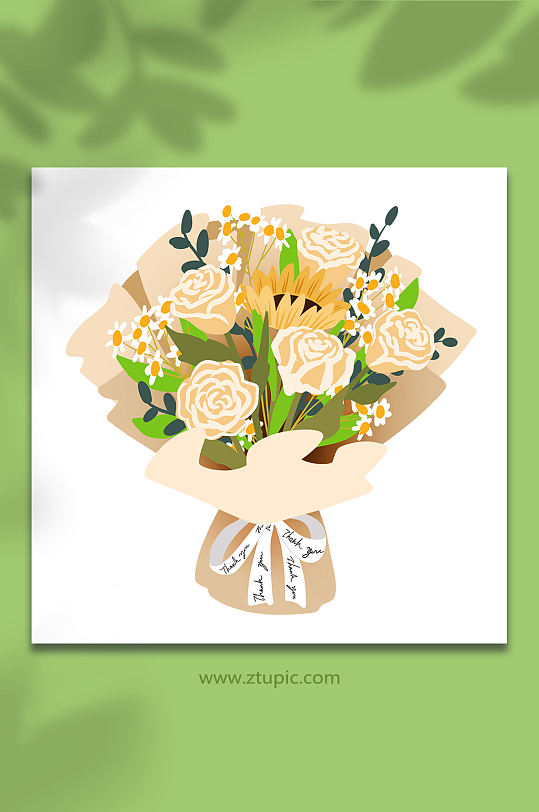 手绘卡通香槟色花束元素插画-众图网