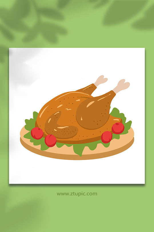 手绘橙色卡通感恩节烤火鸡元素插画