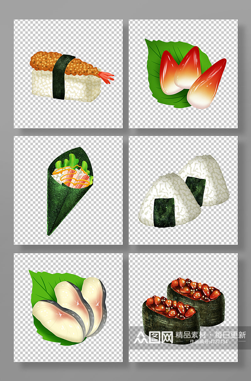 手绘卡通美味日料美食组合元素素材