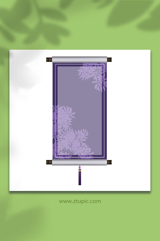 手绘卡通紫色植物背景卷轴元素插画