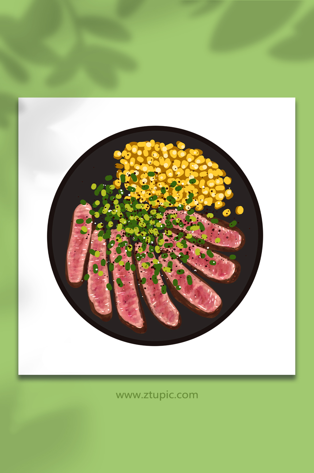 手绘卡通美食牛排西餐美食元素插画素材