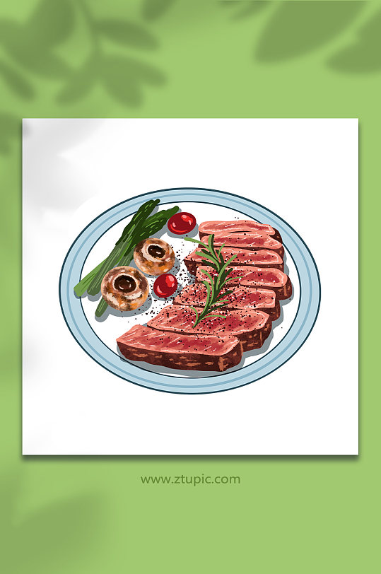 手绘卡通美式牛排西餐美食元素插画