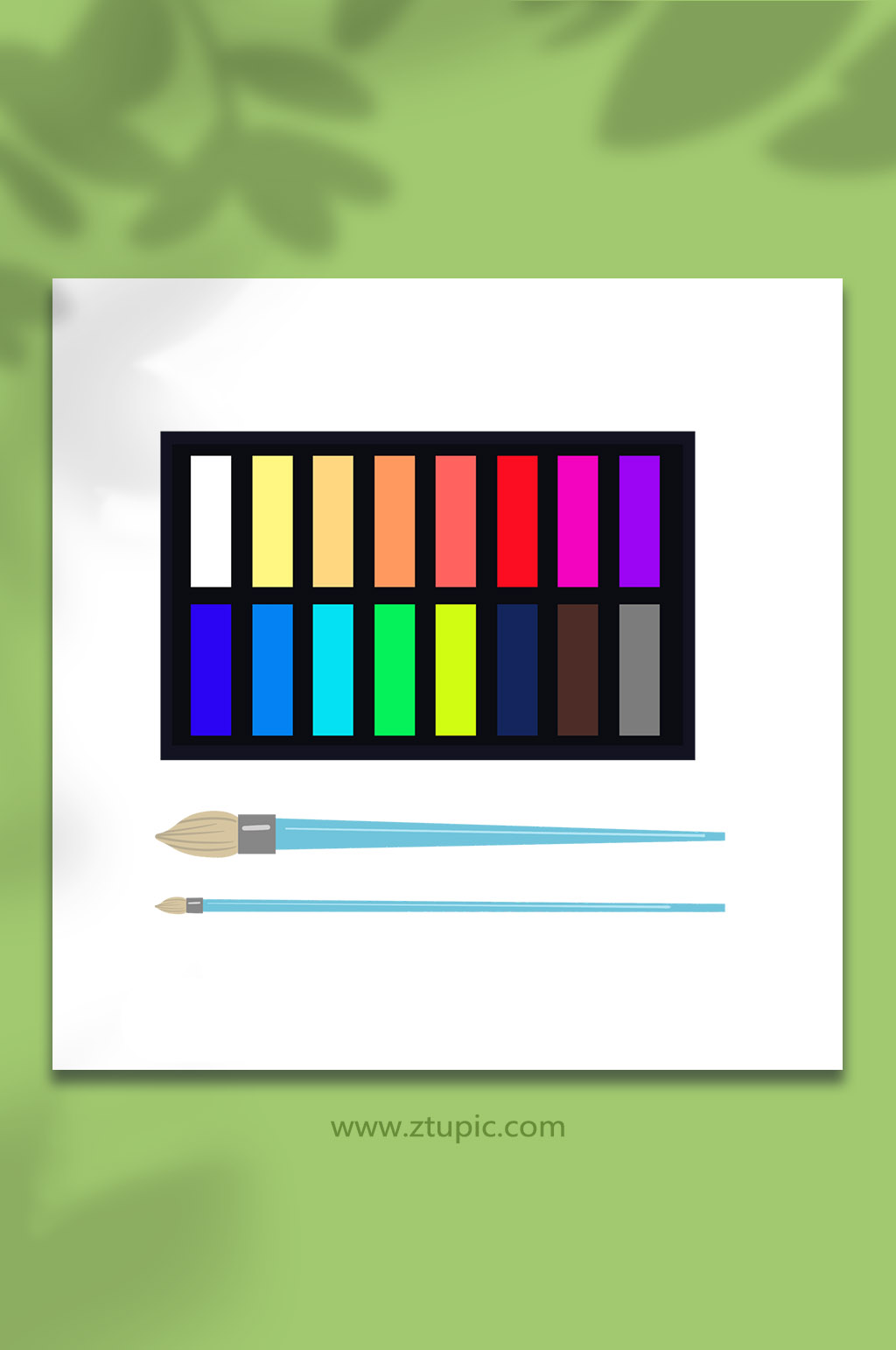 手绘卡通文具用品彩色颜料盘元素插画素材