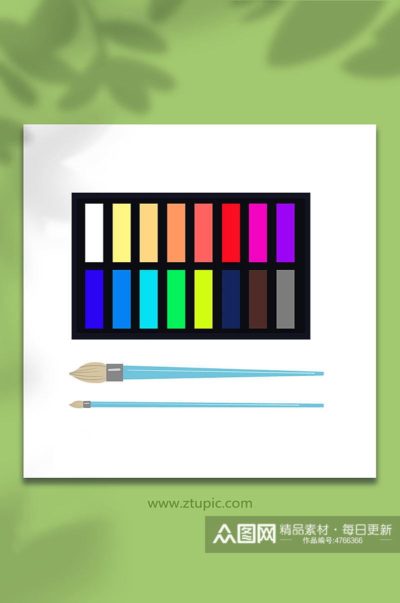 手绘卡通文具用品彩色颜料盘元素插画素材