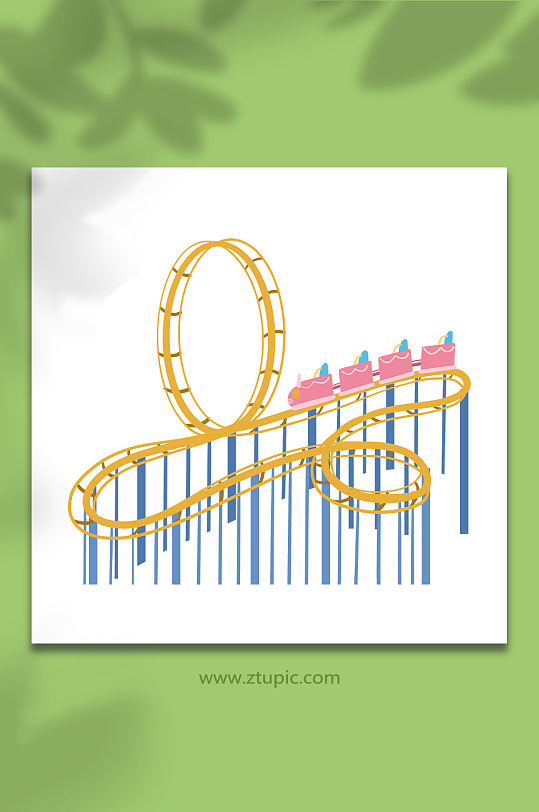 手绘卡通游乐园设施过山车元素插画