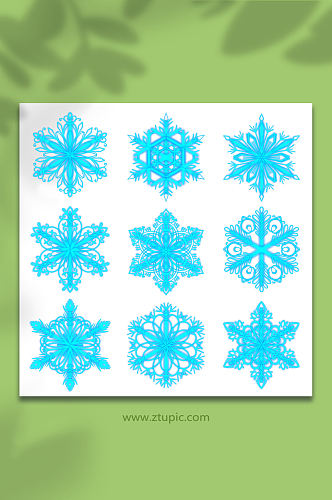 蓝光手绘卡通冬天的雪花组合插画元素