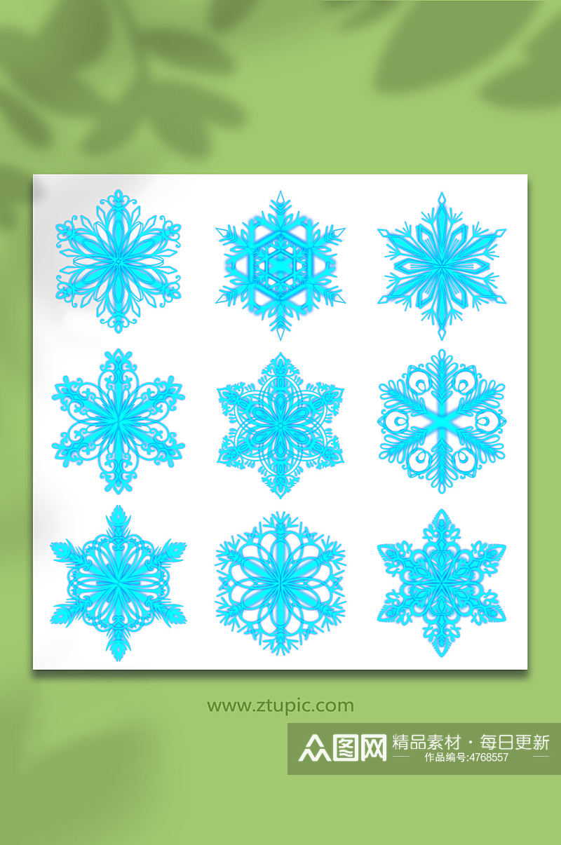 蓝光手绘卡通冬天的雪花组合插画元素素材