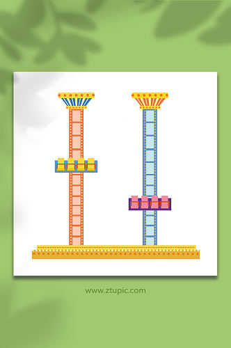 手绘卡通游乐园设施跳楼机元素插画
