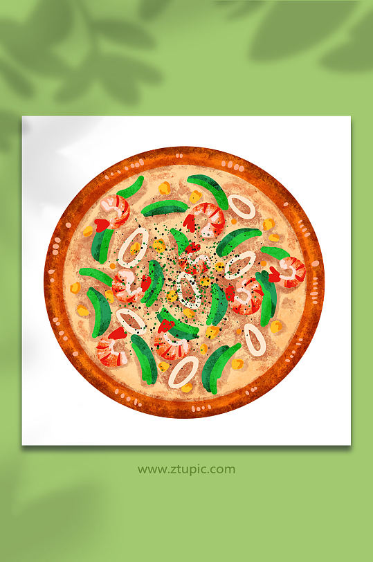 手绘卡通海鲜披萨元素插画