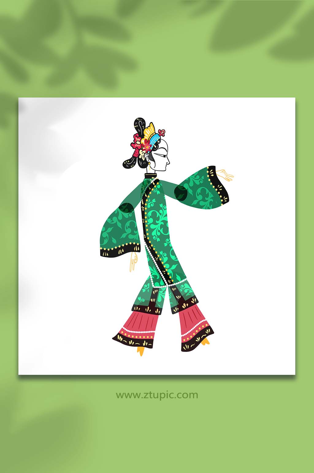 手绘卡通皮影戏人物妇人元素插画素材