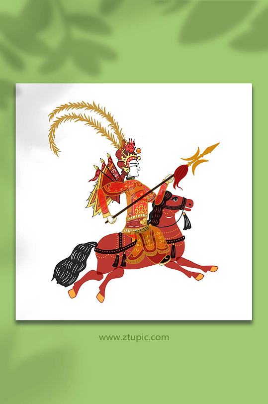 手绘卡通皮影戏人物将军元素插画